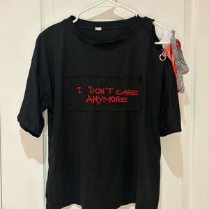 Black Graphic Tee with Red Accents